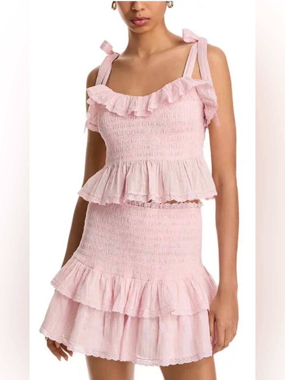 NWT LoveShackFancy Voto Smocked Ruffle Pink Top Large $195